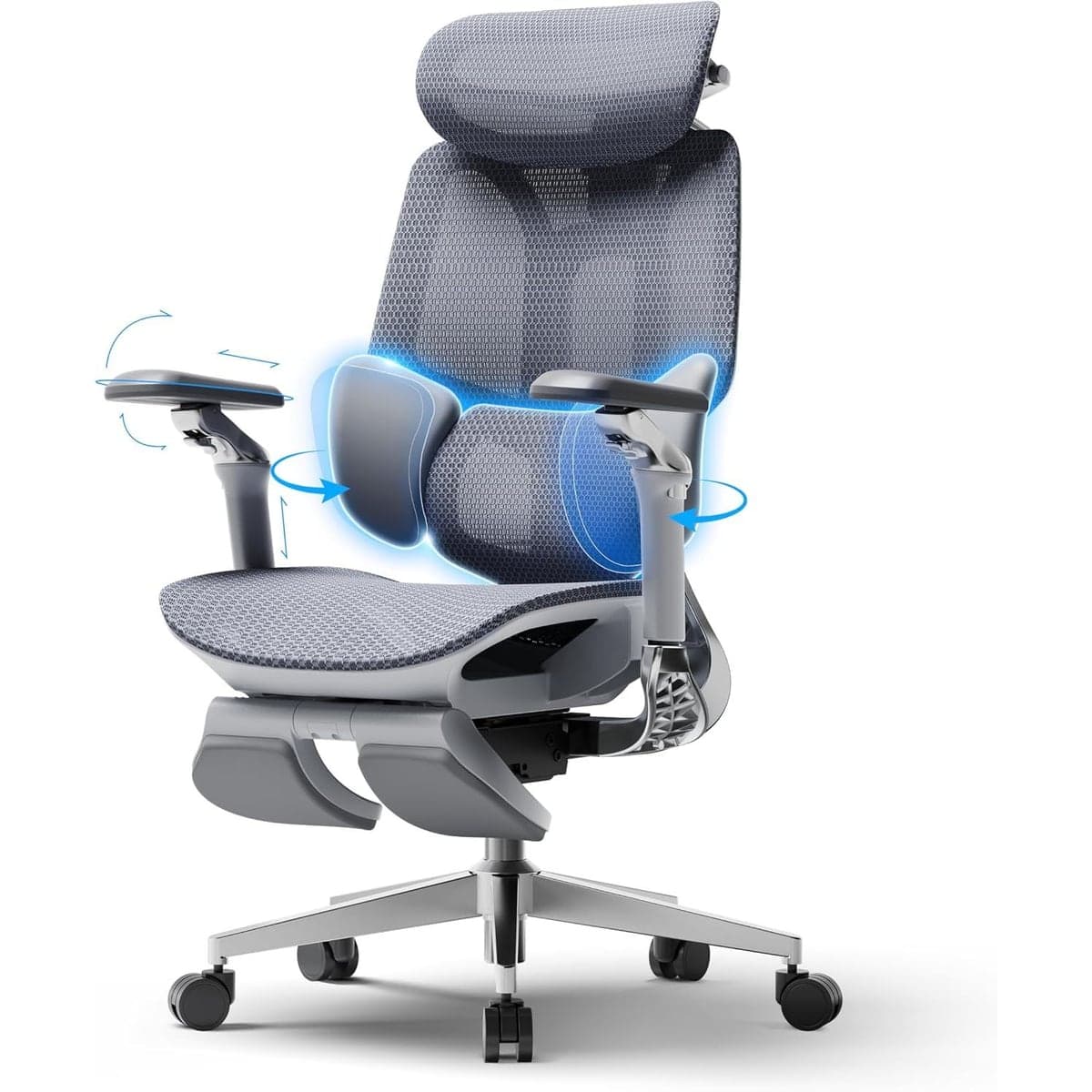 Silla ergonómica Studio Pro en color gris con reposapiés extendido